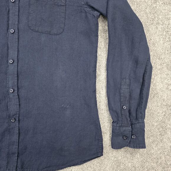 Porter & Ash Shirt Mens Small Navy Blue Linen Button Down Long Sleeve Casual - Picture 15 of 16